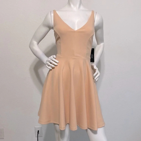 Lulus "NEW" Blush Pink V-Neck Sleeveless Darling Delight Skater Dress Size M - Picture 3 of 10